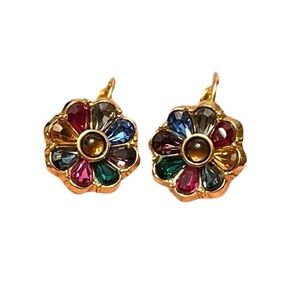 Joan Rivers Gold Multicolor Crystal Flower Earrings